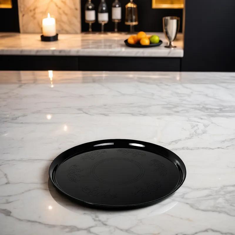 Platter Pleasers Serving Tray 12 IN Plastic Black Round 25/Case