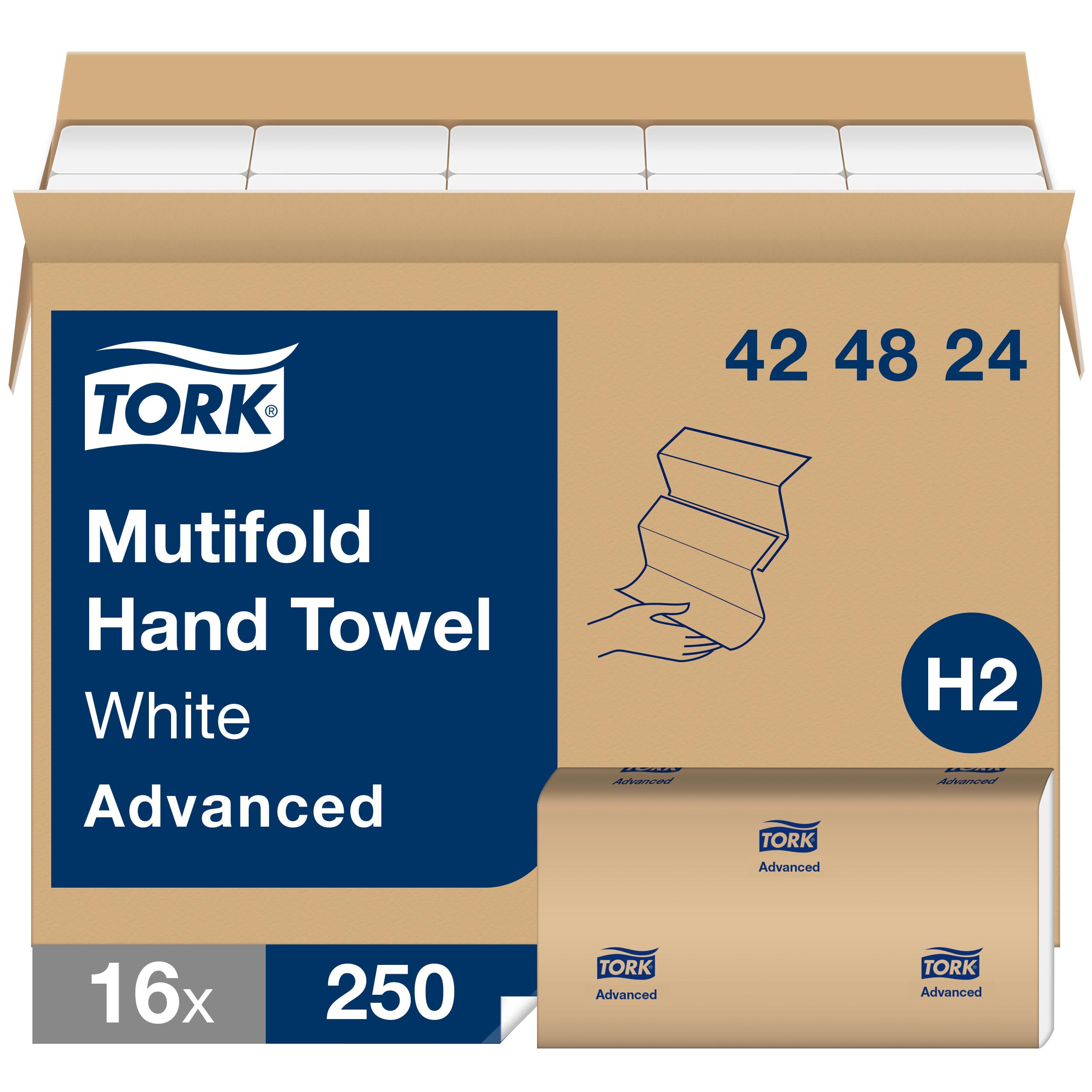Tork Folded Paper Towel H2 9.5X9 IN 3.2X9 IN White Multifold Z Embossed Refill 250 Sheets/Pack 16 Packs/Case