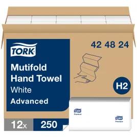 Tork Folded Paper Towel H2 9.5X9 IN 3.2X9 IN White Multifold Z Embossed Refill 250 Sheets/Pack 16 Packs/Case
