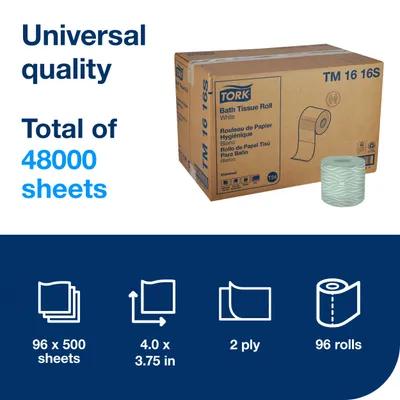 Tork Toilet Paper & Tissue Roll T24 3.75X3.96 IN 156.25 FT 2PLY White Standard Universal 500 Sheets/Roll 96 Rolls/Case