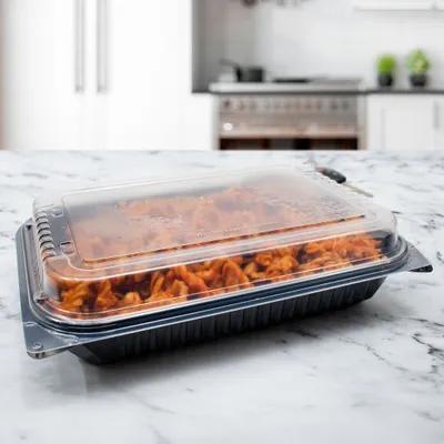 Solo® Creative Carryouts® BoxLine™ Take-Out Container Hinged Medium (MED) 11.5X8.05X2.95 IN PS Black Clear 100/Case