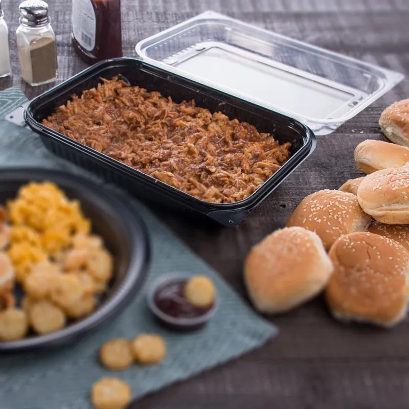 Solo® Creative Carryouts® BoxLine™ Take-Out Container Hinged Medium (MED) 11.5X8.05X2.95 IN PS Black Clear 100/Case