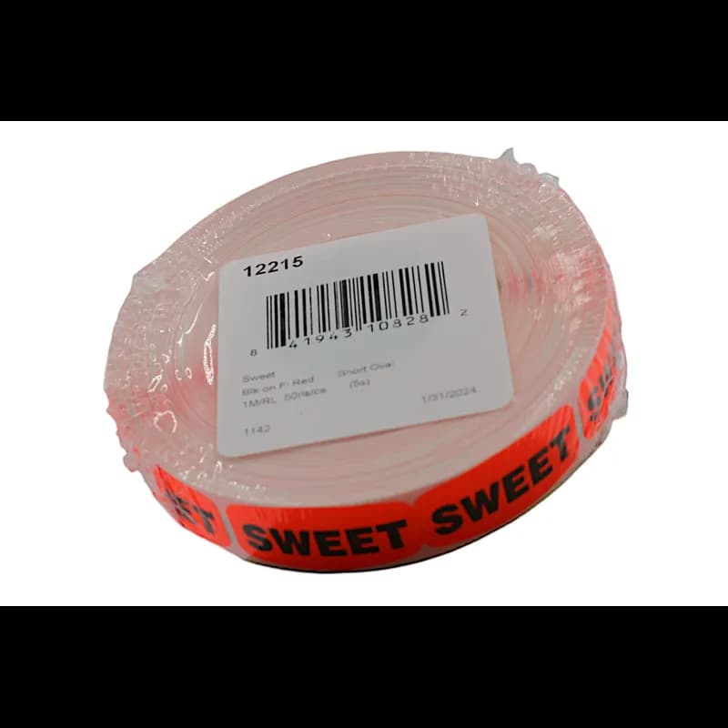 Sweet Label Black Fluorescent Red Short Oval Dayglo 1000 Count/Roll 50 Rolls/Case 50000 Count/Case