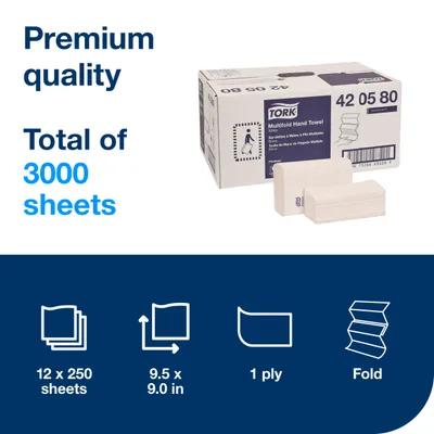 Tork Folded Paper Towel H2 9.5X9 IN 3.2X9 IN White Multifold Z Refill 250 Sheets/Pack 12 Packs/Case 3000 Sheets/Case