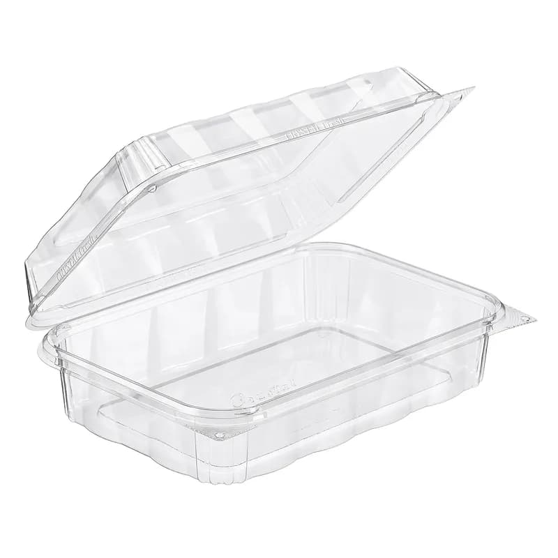 Essentials Take-Out Container Hinged With Dome Lid 9.75X6.75X3 IN RPET Clear Rectangle Perimeter Seal 132/Case