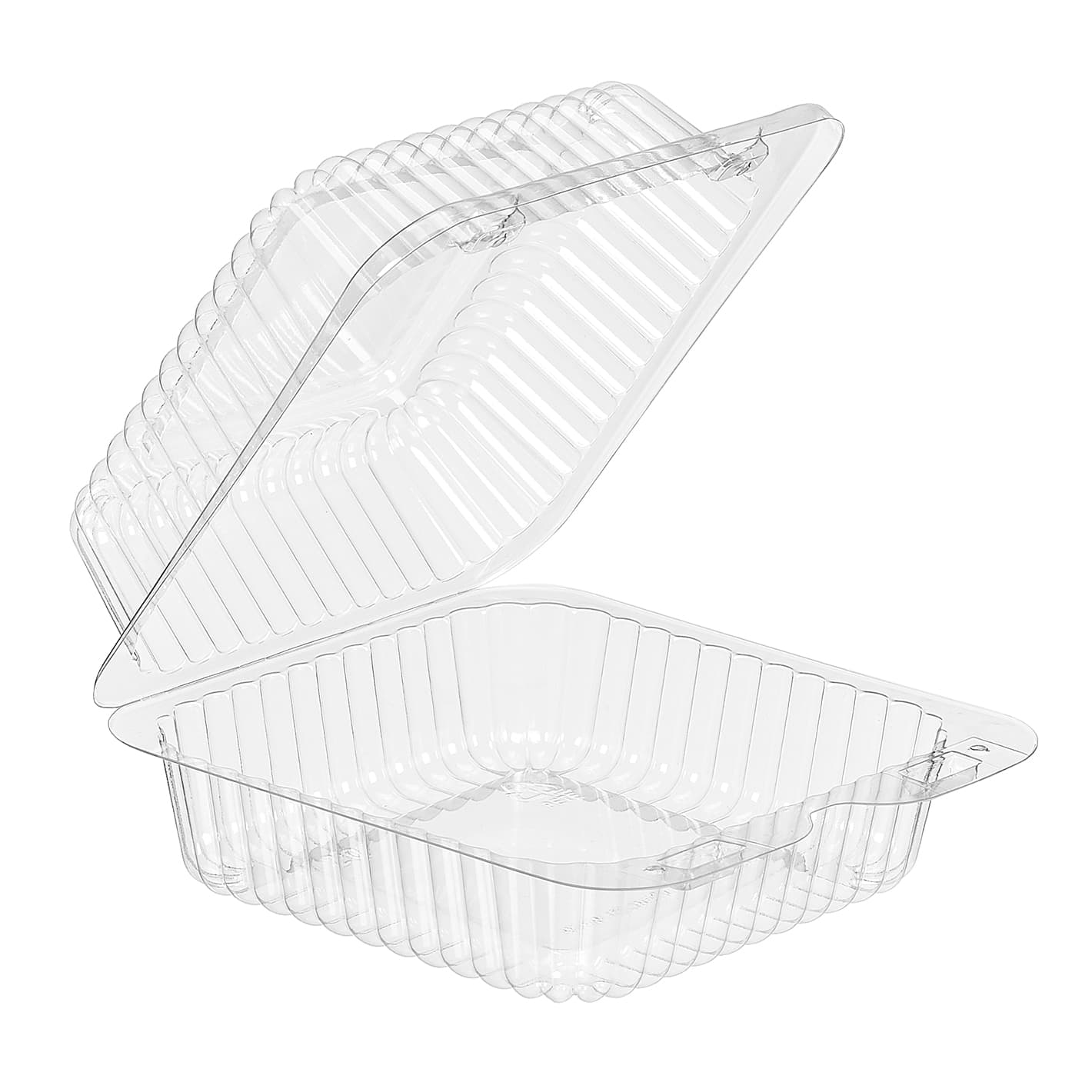 Essentials Take-Out Container Hinged With Dome Lid 5.25X5.625X2.75 IN RPET Clear Square Shallow Bar Lock 500/Case