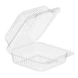 Essentials Take-Out Container Hinged With Dome Lid 5X5X3 IN RPET Clear Square Shallow Bar Lock 500/Case