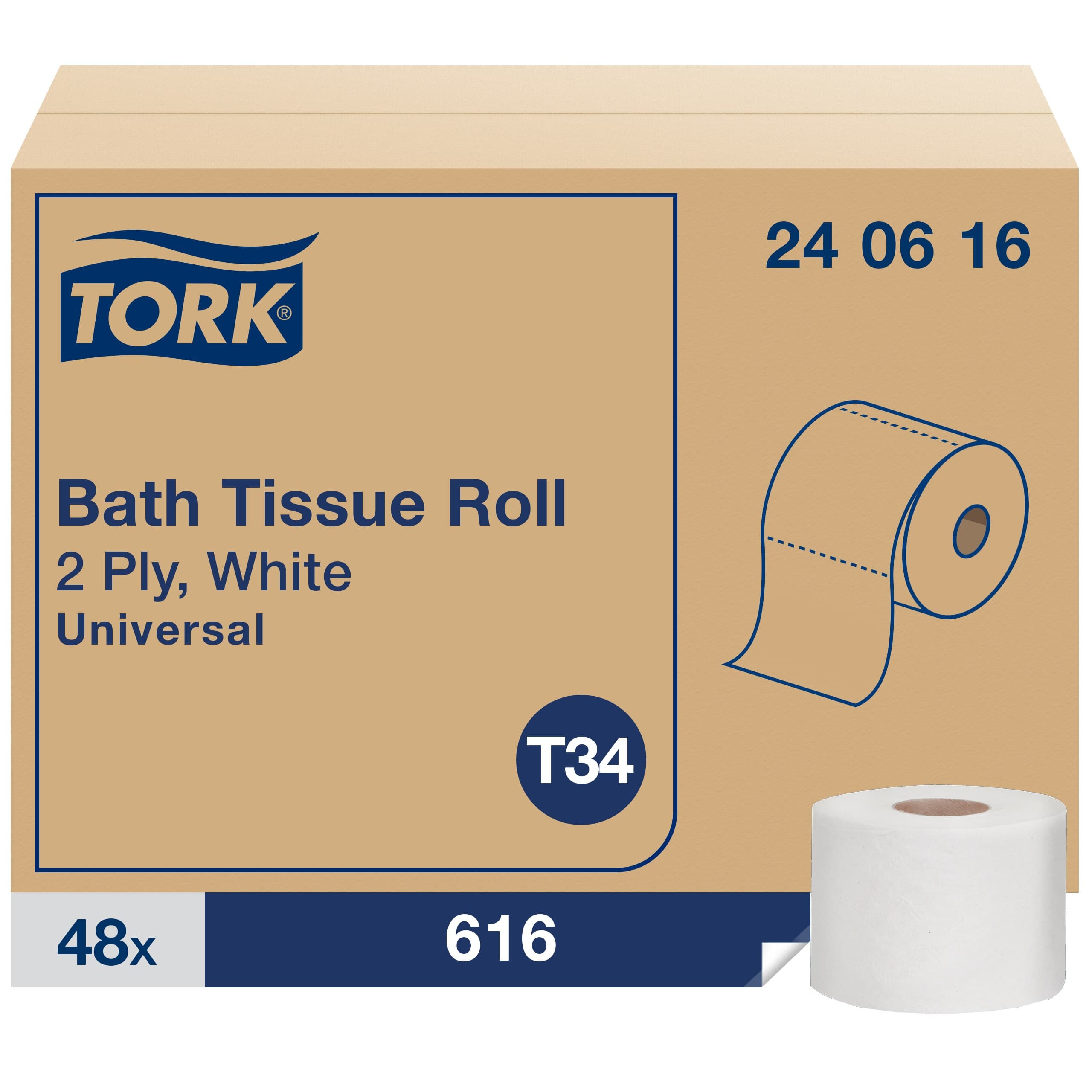 Tork Toilet Paper & Tissue Roll T34 4X3.75 IN 205.333 FT 2PLY Wht Univ Embsd Rfl Carousel 616 Sheets/Roll 48 Rolls/Case