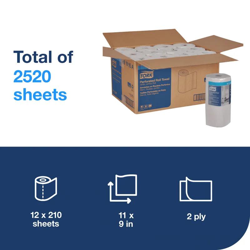 Household & Kitchen Roll Paper Towel 8.625X11 IN 150.938 FT 2PLY White Perforated Embossed 210 Sheets/Pack 12 Packs/Case