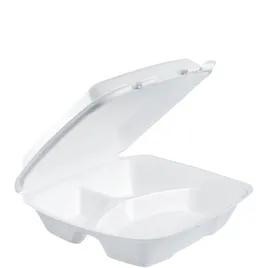 Dart® Take-Out Container Hinged 9.4X9.01X3.1 IN 3 Compartment XPS White Insulated Convertible 100 Count/Pack 2 Packs/Case