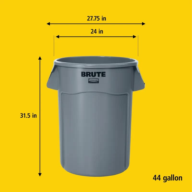Brute® 1-Stream Trash Can 28.03X24.09X31.3 IN 44 GAL Black Resin Food Safe 1/Each