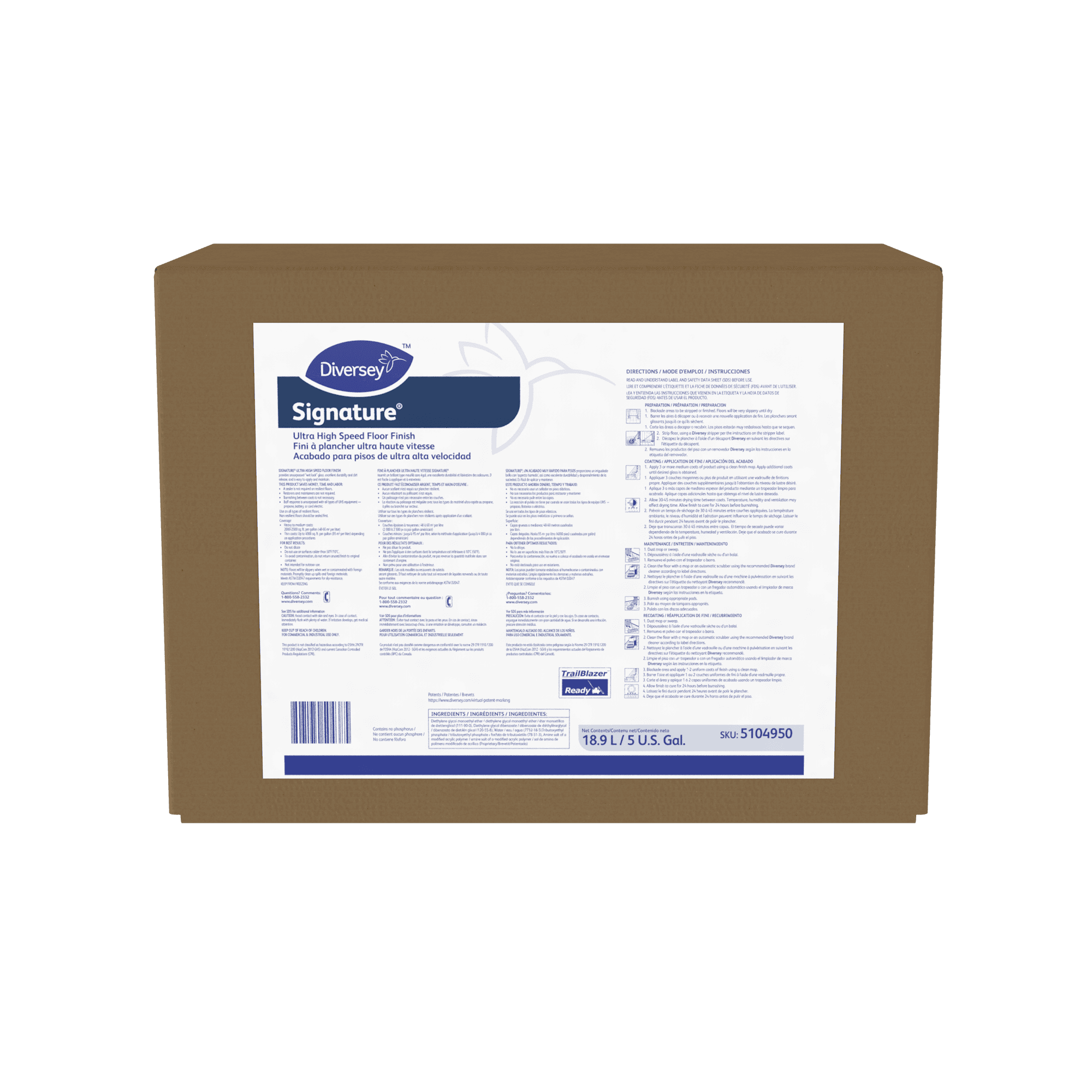 Signature® Floor Finish 5 GAL Burnishing Liquid RTU Bag-in-Box (BIB) 20% Solids Ultra High Speed (UHS) 1/Case