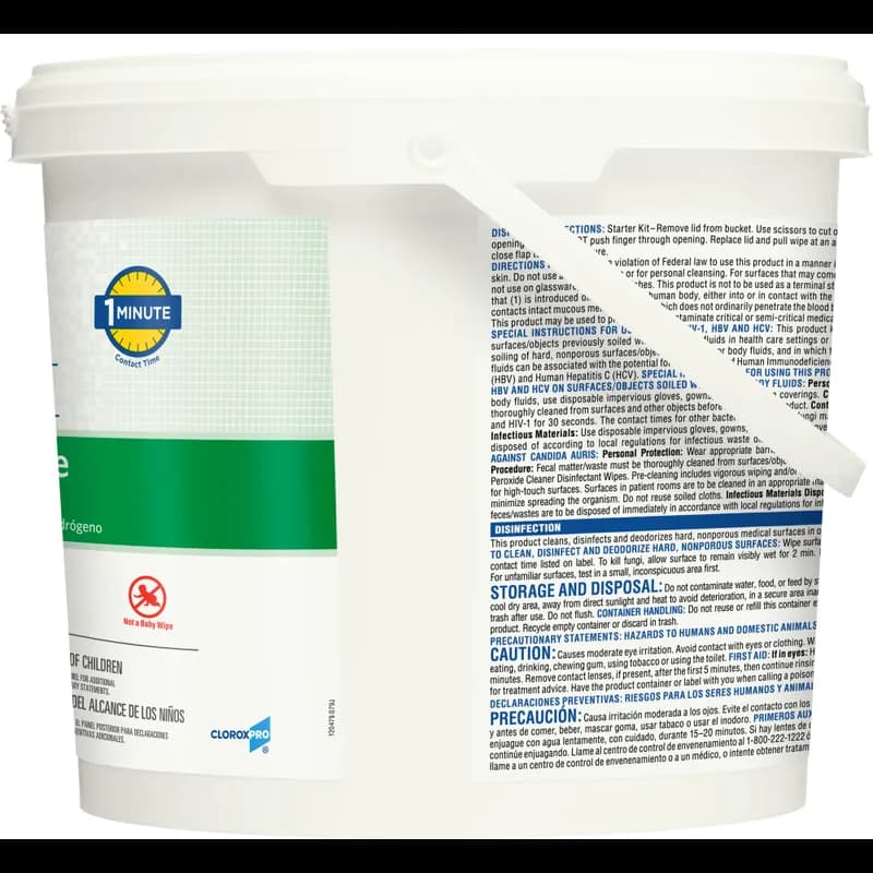 Clorox Healthcare® Hydrogen Peroxide Unscented One-Step Disinfectant Cleaner Multi Surface Wipe Bucket 185 Count/Pack