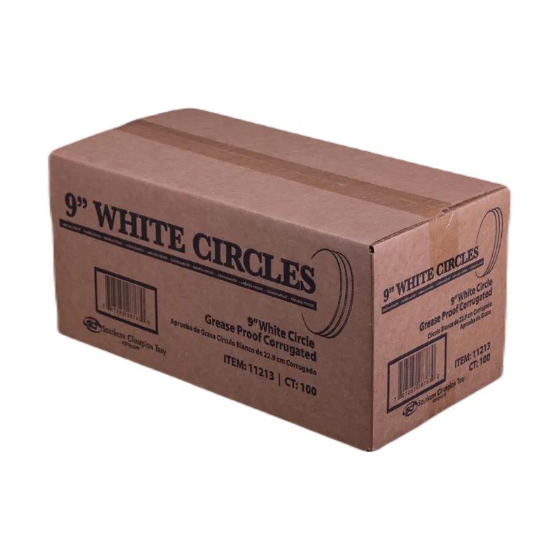 Cake Board 9 IN Corrugated Paperboard White Round Grease Resistant 100/Case