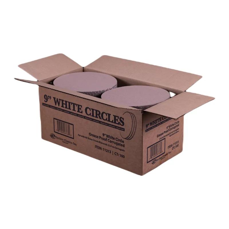 Cake Board 9 IN Corrugated Paperboard White Round Grease Resistant 100/Case