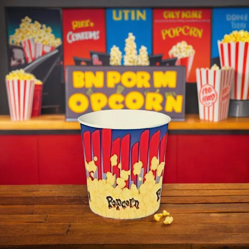 Popcorn Bucket & Tub Base 44 OZ Single Wall Poly-Coated Paper White Round 600/Case