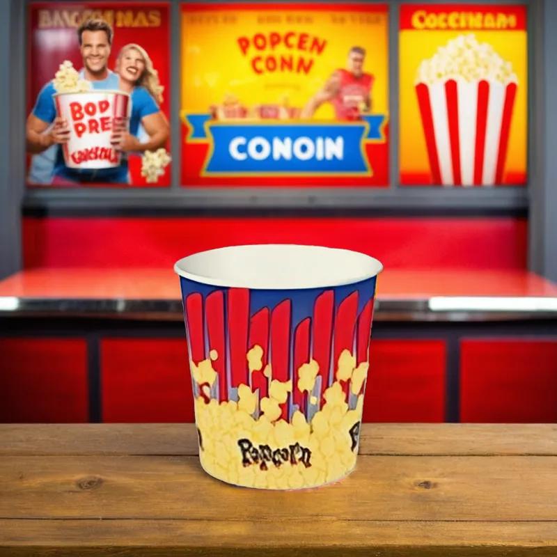 Popcorn Bucket & Tub Base 44 OZ Single Wall Poly-Coated Paper White Round 600/Case