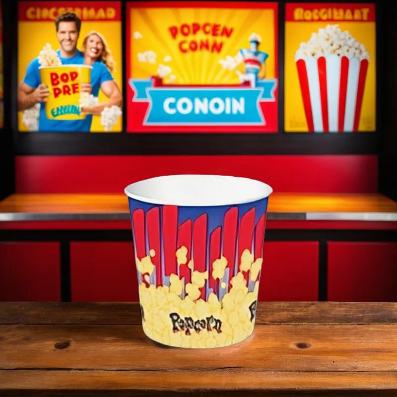 Popcorn Bucket & Tub Base 44 OZ Single Wall Poly-Coated Paper White Round 600/Case