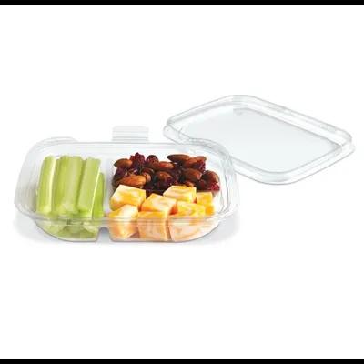 Crystal Seal® Bowl & Lid Combo With Flat Lid 13 OZ 3 Compartment PET Clear Rectangle Hinged 200/Case