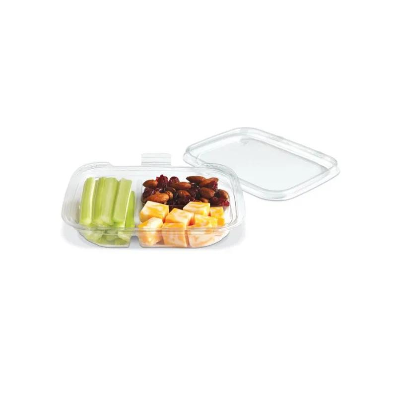 Crystal Seal® Bowl & Lid Combo With Flat Lid 13 OZ 3 Compartment PET Clear Rectangle Hinged 200/Case