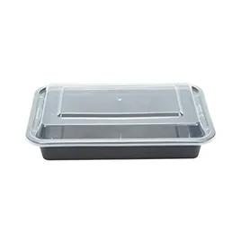 Tripak® Take-Out Container Base & Lid Combo 28 OZ Plastic Black Clear Rectangle Microwave Safe 150/Case