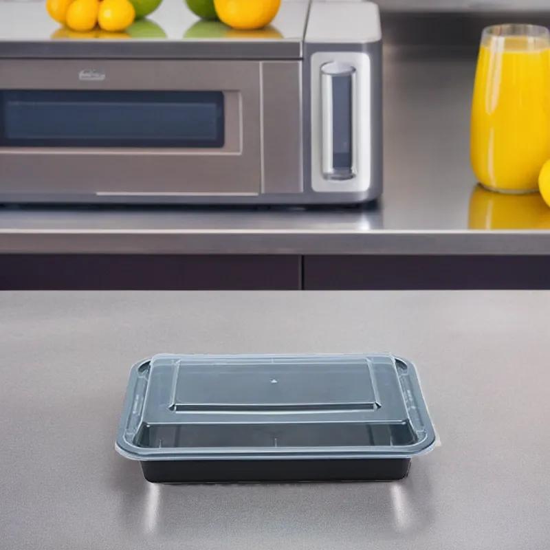 Tripak® Take-Out Container Base & Lid Combo 28 OZ Plastic Black Clear Rectangle Microwave Safe 150/Case
