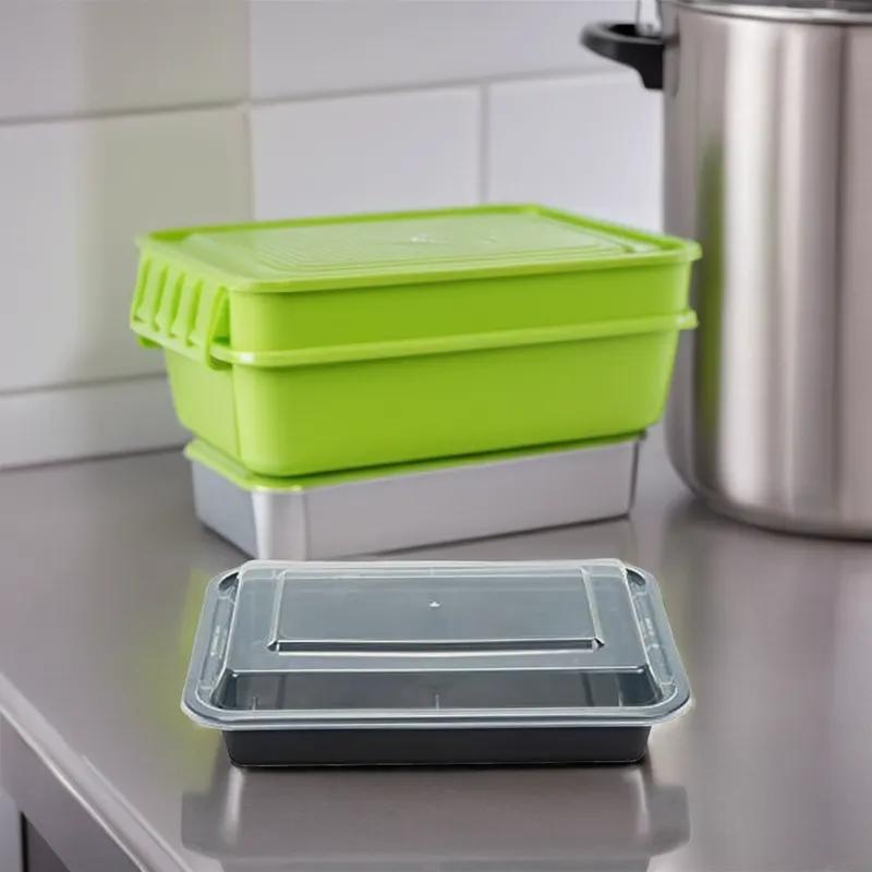 Tripak® Take-Out Container Base & Lid Combo 28 OZ Plastic Black Clear Rectangle Microwave Safe 150/Case