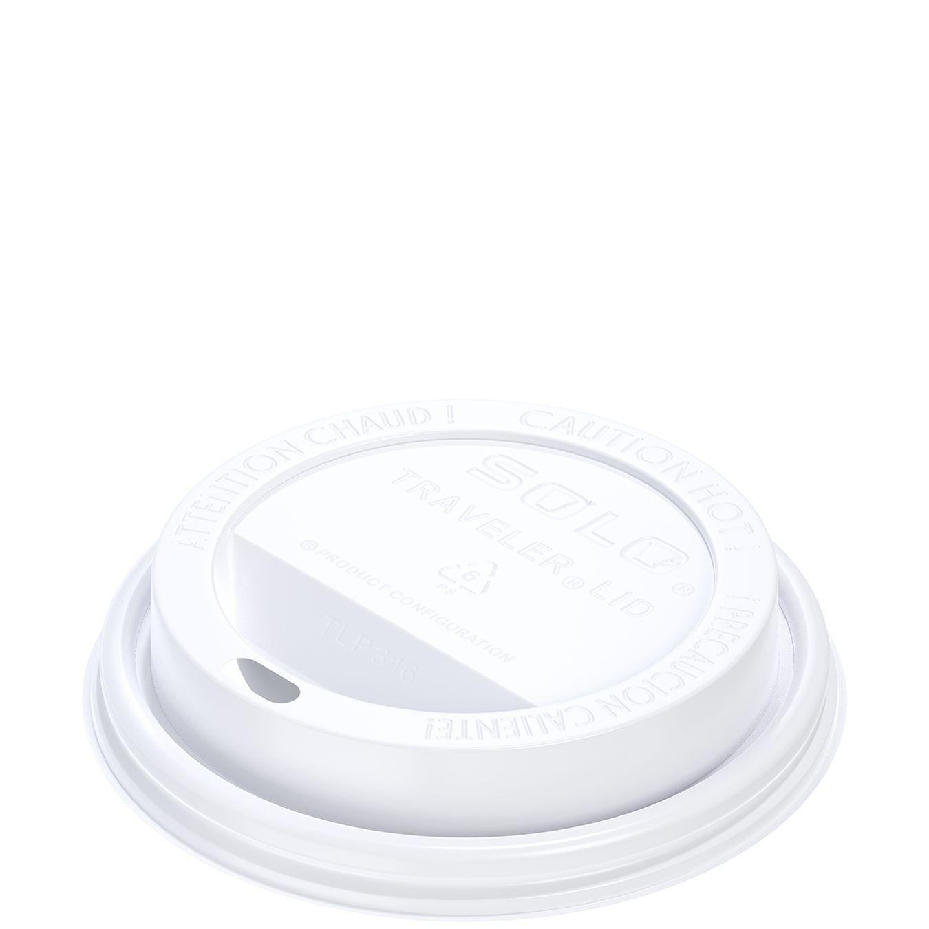 Solo® Traveler® Lid Dome 3.66X0.727 IN PS White For 10-24 OZ Hot Cup Cappuccino Sip Through 100 Count/Pack 10 Packs/Case