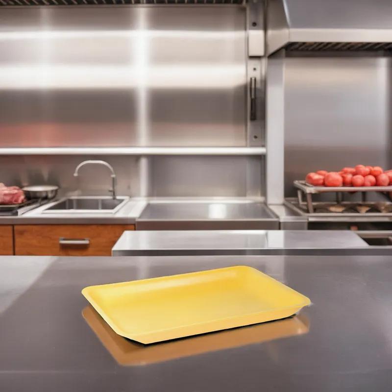 9L Meat Tray 9.25X12.31X1.19 IN Polystyrene Foam Yellow Rectangle Heavy 250/Bundle