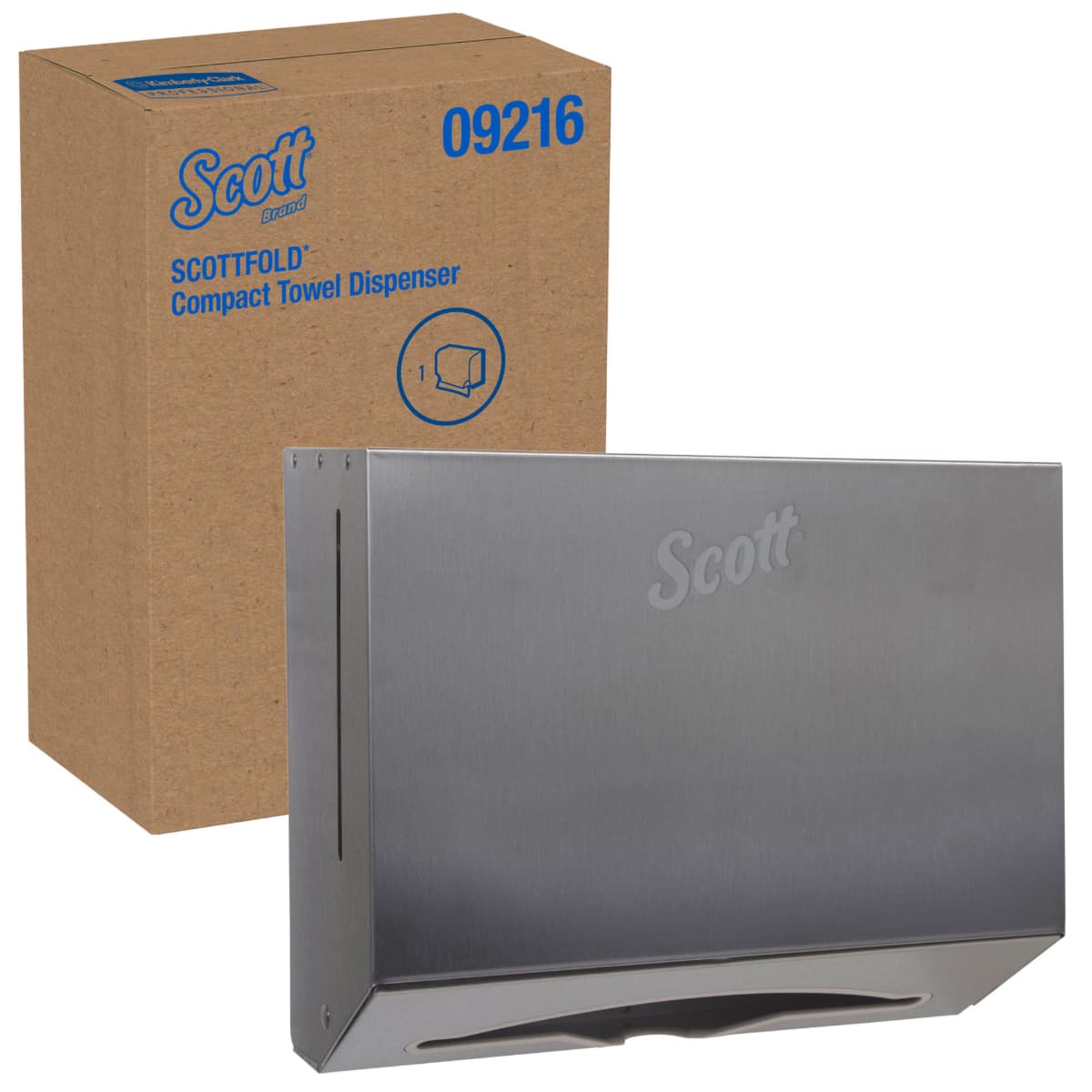Scott® Paper Towel Dispenser Scottfold 10.63X9X4.75 IN Stainless Steel Wall Mount, Locking Folded Towel Compact 1/Each
