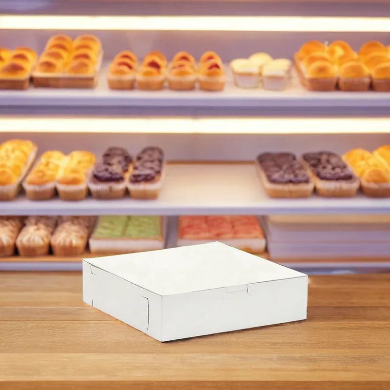 Easy Lock Cake Box 9X9X2.5 IN SUS Paperboard CRB White Square Lock Corner 1-Piece 250/Bundle