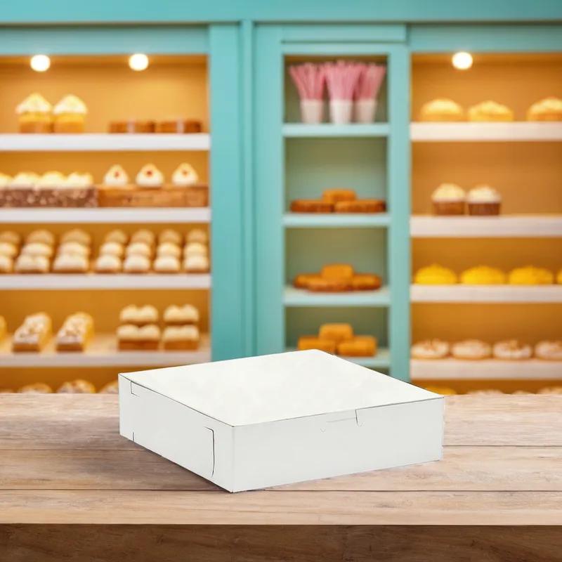 Easy Lock Cake Box 9X9X2.5 IN SUS Paperboard CRB White Square Lock Corner 1-Piece 250/Bundle