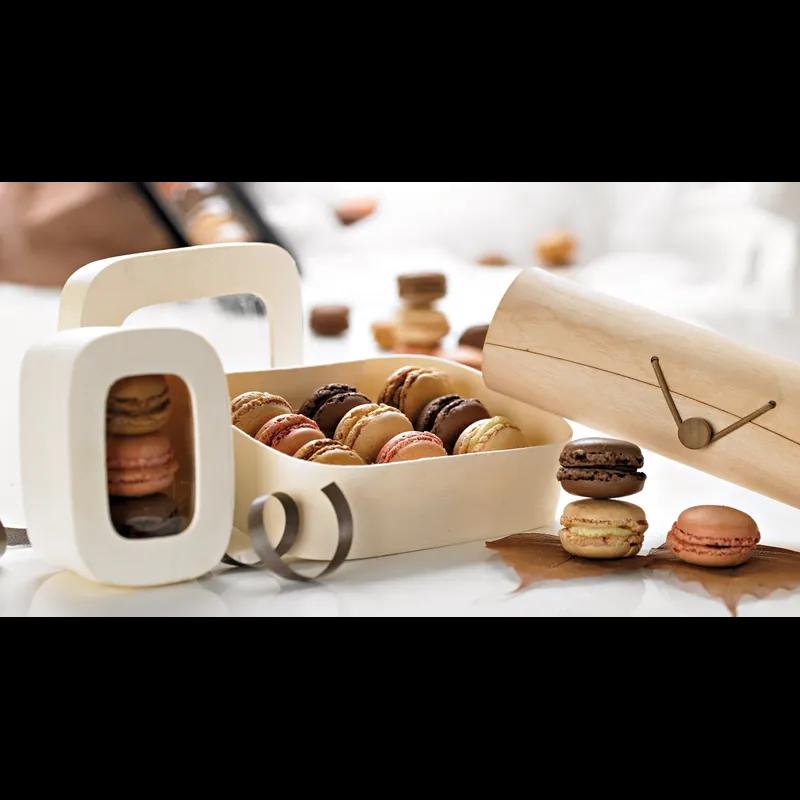 Macaron Container & Lid Combo With Flat Lid 8 OZ 4.3X3X2 IN Wood PET Wood Rectangle With Window 100 Count/Case