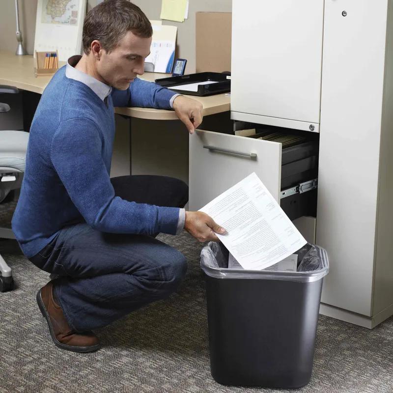 1-Stream Trash Can 14.75X10.5X15 IN 7 GAL 28 QT Black Rectangle Resin Deskside Food Safe 1/Each