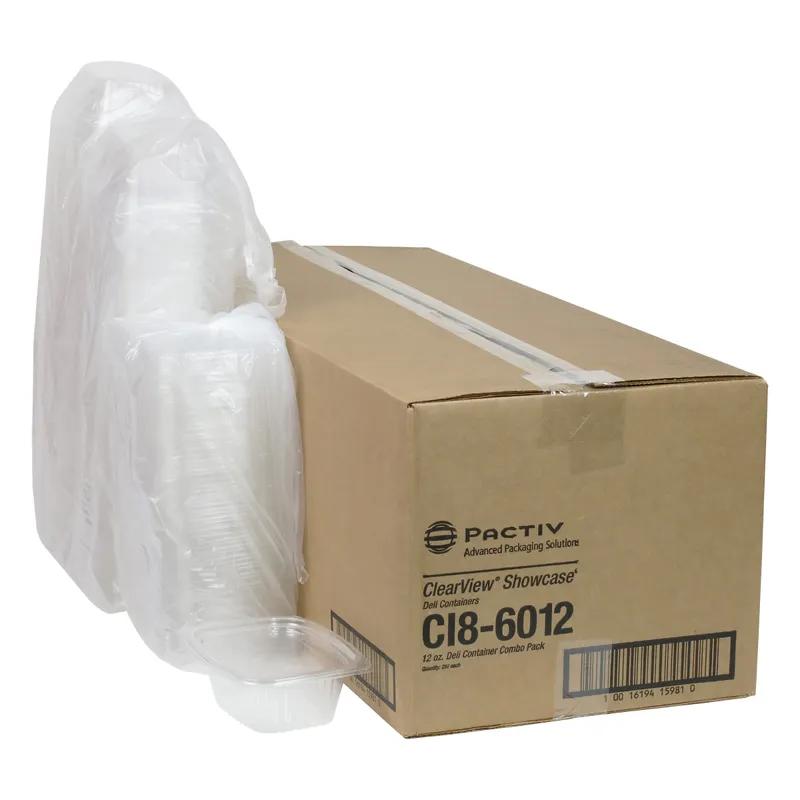 Deli Container Base & Lid Combo With Flat Lid 12 OZ OPS Clear Rectangle 250/Case