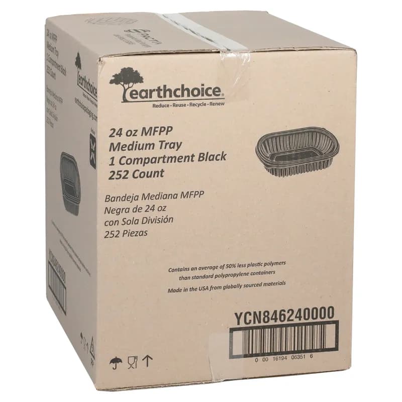 Take-Out Container Base 8.125X6.5X1.5 IN MFPP Black Rectangle Microwave Safe Soak-Proof 250/Case