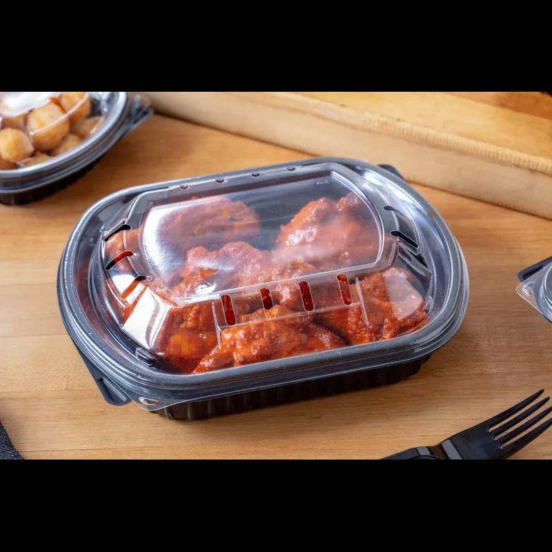 Take-Out Container Base 8.125X6.5X1.5 IN MFPP Black Rectangle Microwave Safe Soak-Proof 250/Case