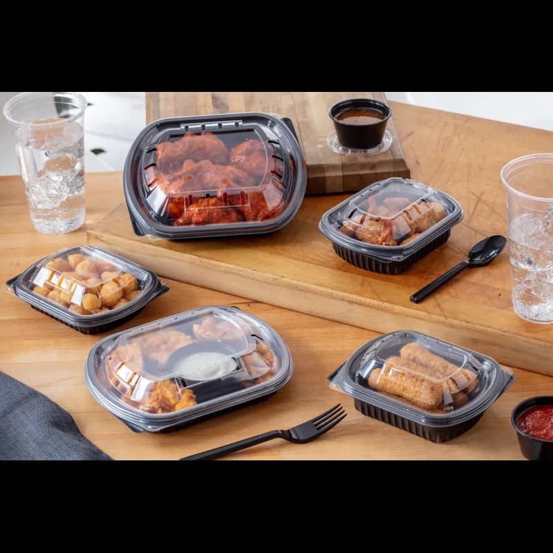 Take-Out Container Base 8.125X6.5X1.5 IN MFPP Black Rectangle Microwave Safe Soak-Proof 250/Case