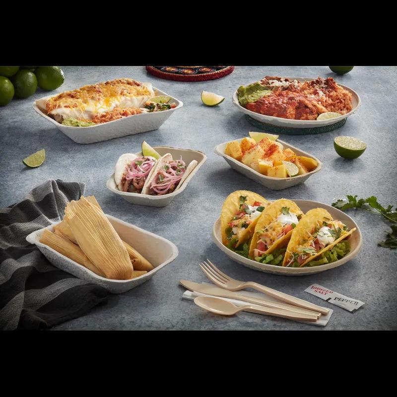 SAV A DAY Take-Out Container Base 9.1X6.9X1.75 IN Molded Fiber Natural Boat 460/Case