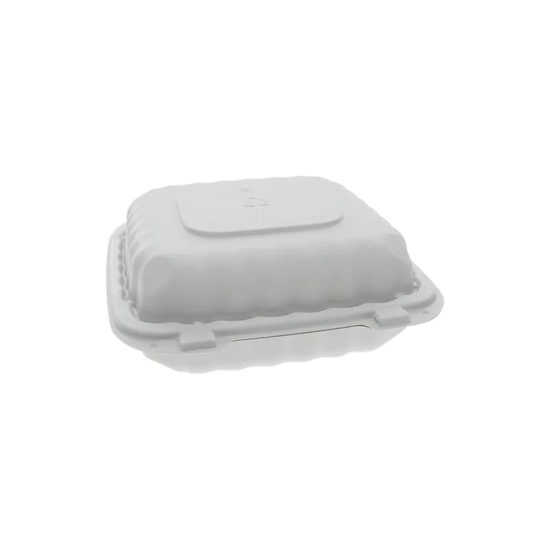 Take-Out Container Hinged With Dome Lid 8.3X8.4X3.1 IN MFPP White Square 200/Case