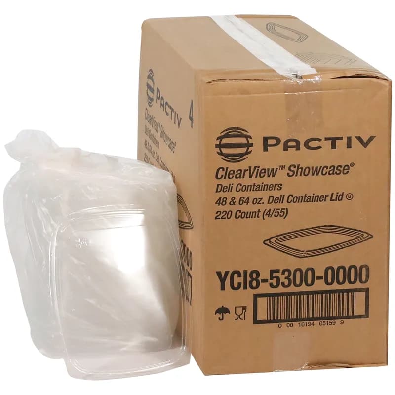 Lid Flat 9X7.375X0.188 IN 1 Compartment OPS Clear Rectangle For 48-64 OZ Deli Container 220/Case