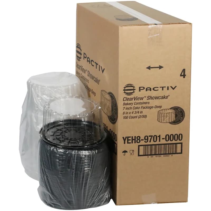 Cake Container & Lid Combo With High Dome Lid 9X4.5 IN OPS Clear Black Round Deep 100/Case