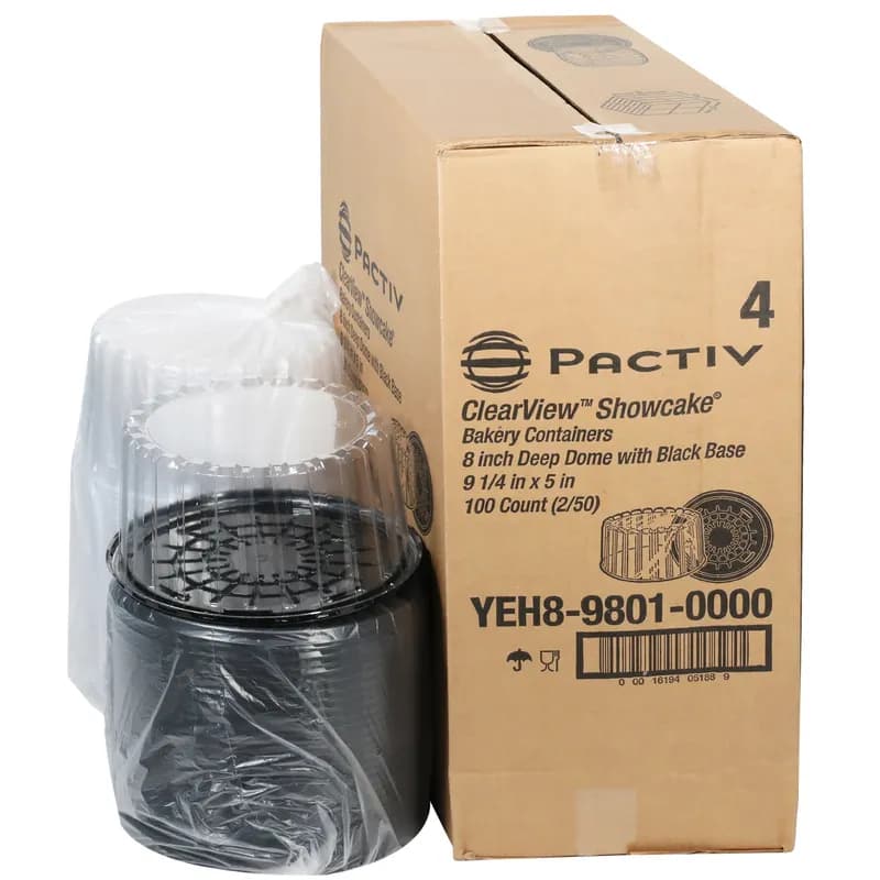 Cake Container & Lid Combo With High Dome Lid 10.25X3.875 IN OPS Clear Black Round Deep 100/Case