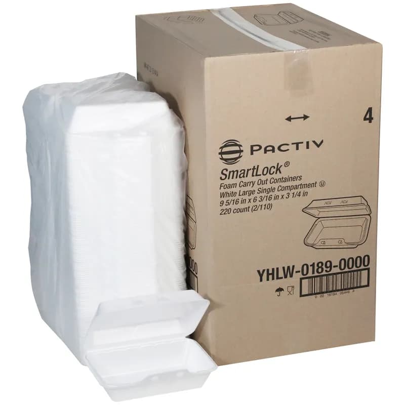 Take-Out Container Hinged With Dome Lid 9.3X6.2X3.3 IN Polystyrene Foam White Rectangle 220/Case
