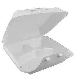 Take-Out Container Hinged With Dome Lid Large (LG) 9X9.3X3.3 IN 3 Compartment Polystyrene Foam White Square 150/Case