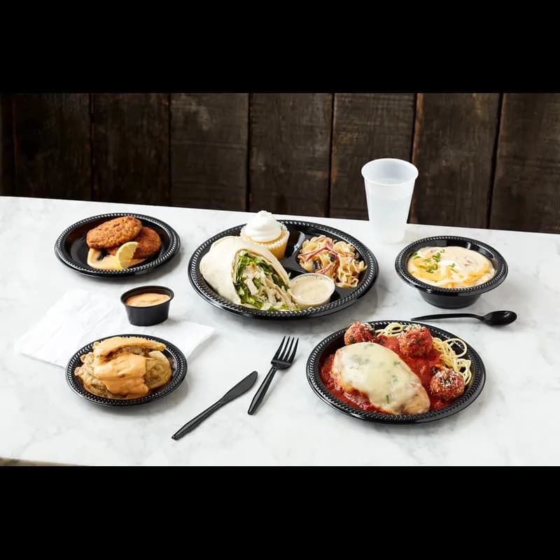 Plate 8.9X0.9 IN HIPS OPS Black Round 400/Case