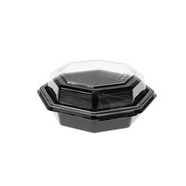 Take-Out Container Hinged With Dome Lid 6.5X6.5X2.625 IN RPET Black Clear Octagon 150/Case