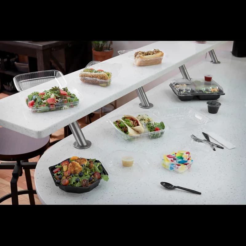 Take-Out Container Hinged With Dome Lid 6.5X6.5X2.625 IN RPET Black Clear Octagon 150/Case