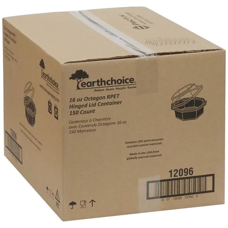 Take-Out Container Hinged With Dome Lid 6.5X6.5X2.625 IN RPET Black Clear Octagon 150/Case
