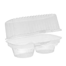 Cupcake Muffin Hinged Container With Dome Lid 6.75X4 IN 2 Compartment OPS Clear Rectangle 100/Case